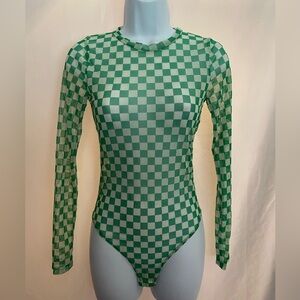 Gaze Green Checkered One Piece Mesh Body Suit